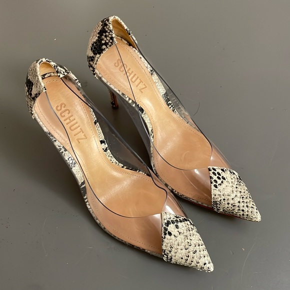 SCHUTZ Cendi Snake-Embossed Clear Pumps - Picture 2 of 9
